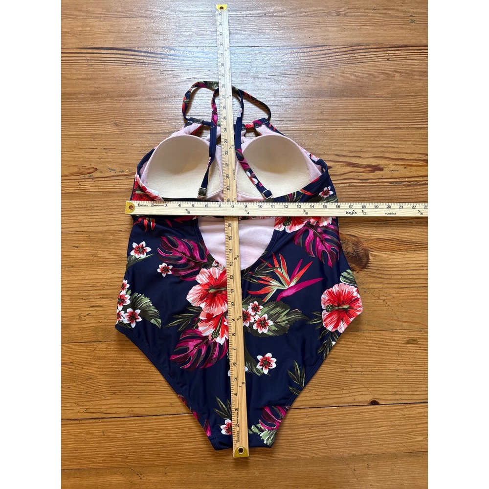 Kona Sol One Piece Swimsuit Women Navy Tropical Floral Halter SIZE 16W - Picture 4 of 5